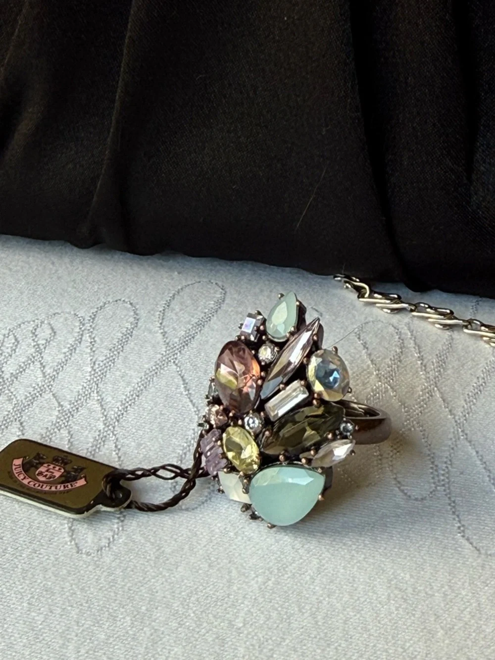 Juicy Couture Crystal Cocktail Ring Adjustable Multicolor Statement NWT